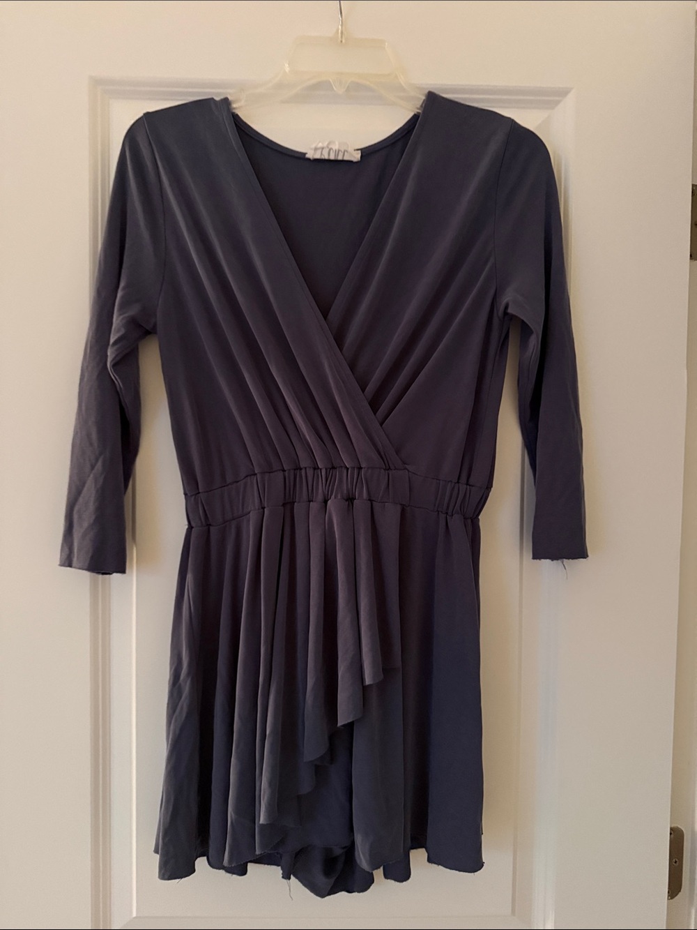 Women's Wrap-Front Long Sleeve Dress in Charcoal